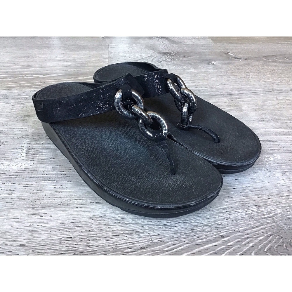 Fitflop Womens Size 7 Superchain Toe thong Sandals Flip Flops B29-001